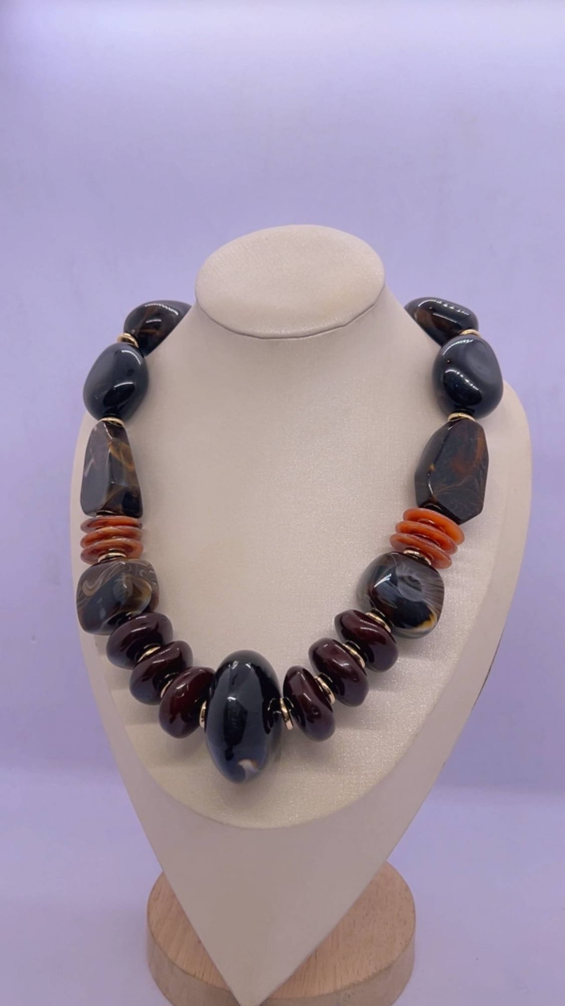 Chunky Brown and Black Beaded Statement Necklace