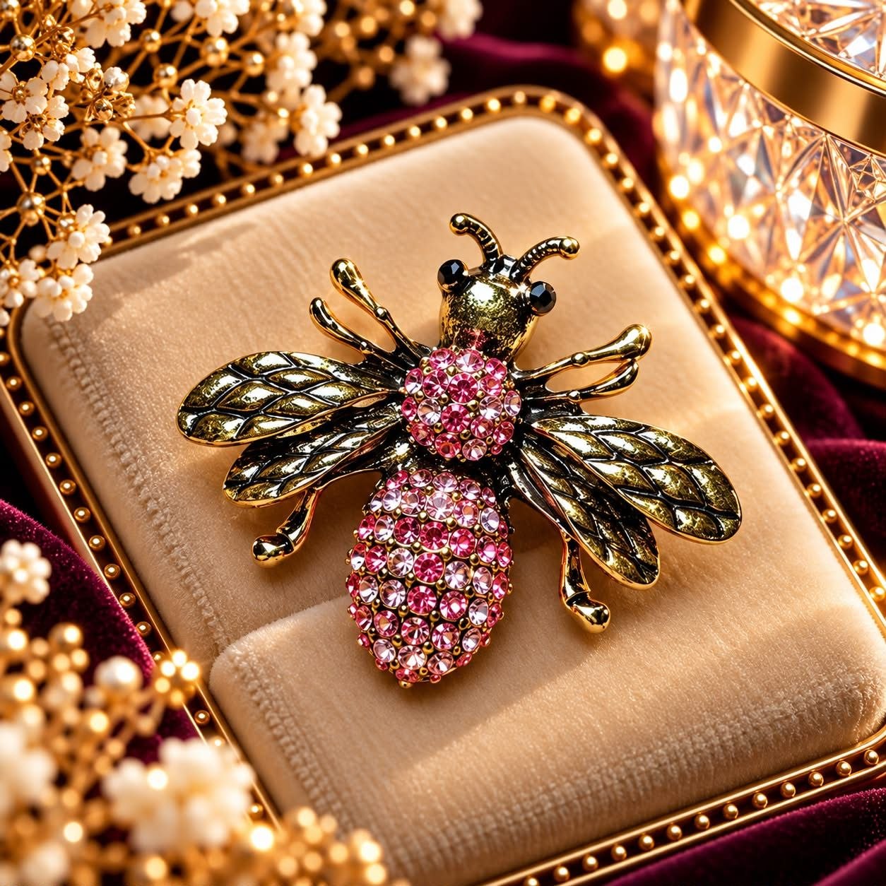 Bee Brooch with Pink Stones