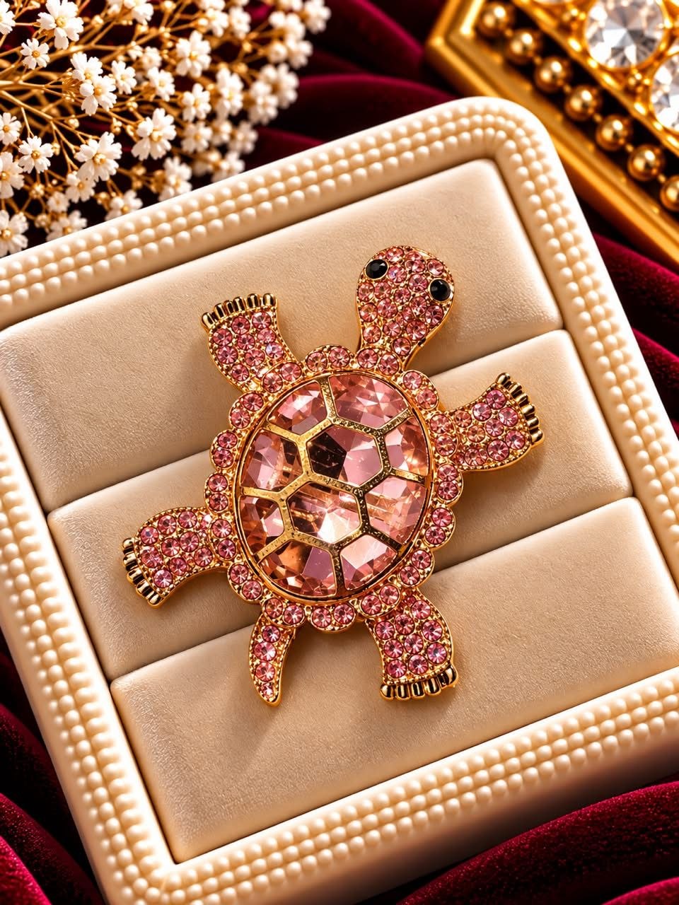Sparkling Pink Turtle Brooch